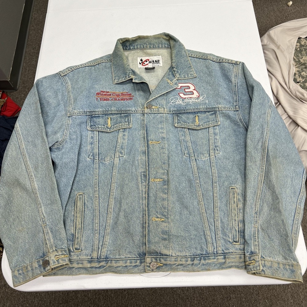 Chase Authentics Denim Jacket Mens L Blue Dale Earnhardt GM Goodwrench Racing